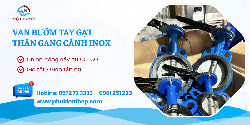 Van bướm tay gtaj thân gang cánh inox chính hãng giá tốt